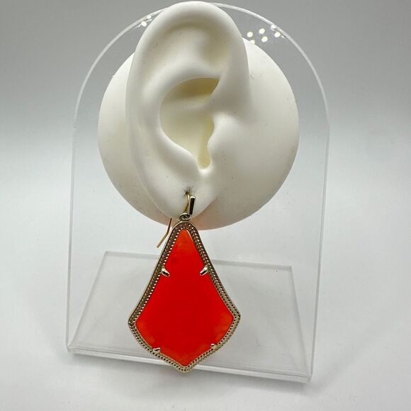 RARE retired Kendra Scott Peach Opal Alexandra Dangle Earrings in gold tone! - Picture 5 of 14